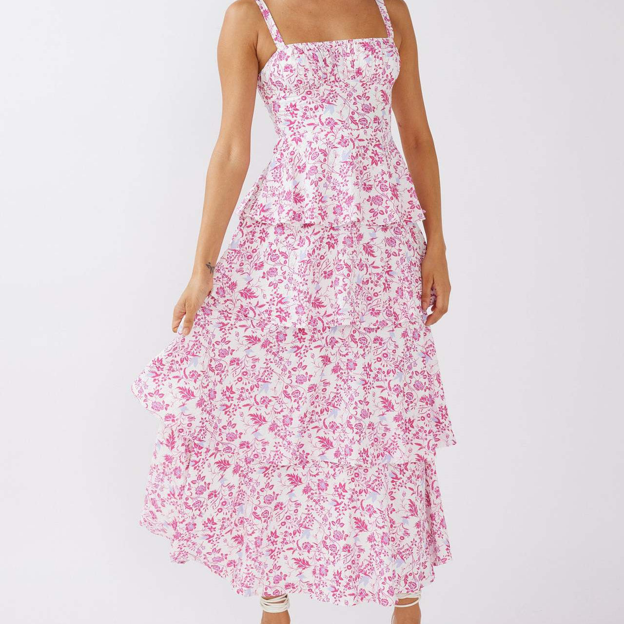 Women's Floral Print Maxi Dress - Slim Fit Ruffled Summer Style