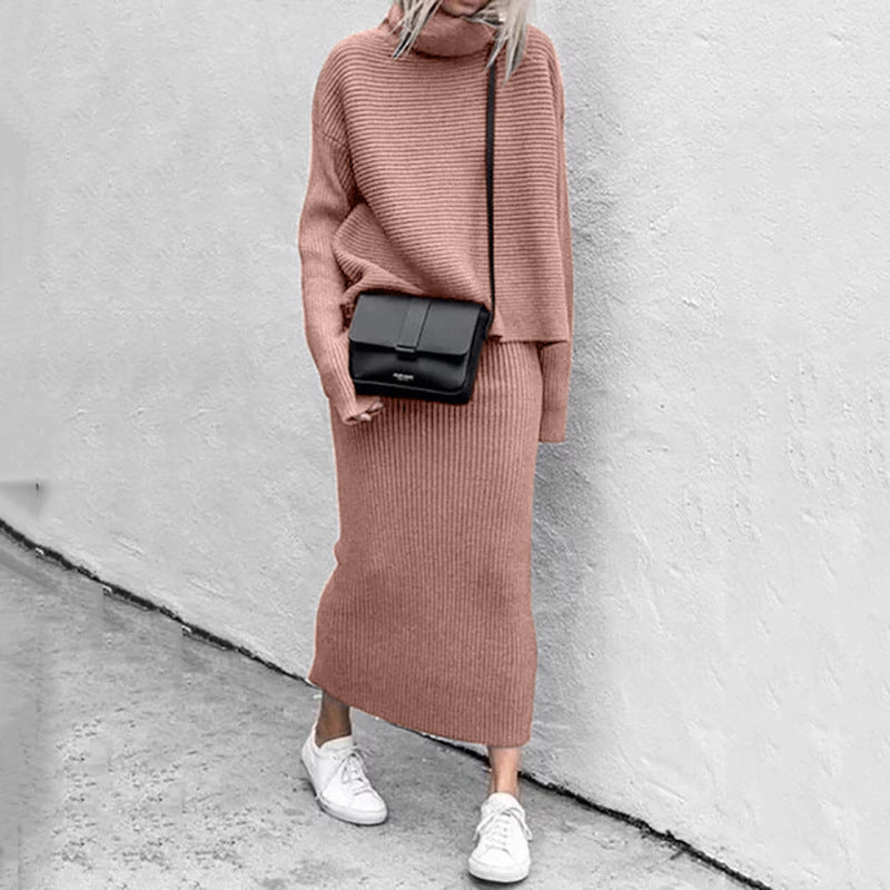 Women's Knitted Co-Ord Set - Roll Neck with Ribbed Knit