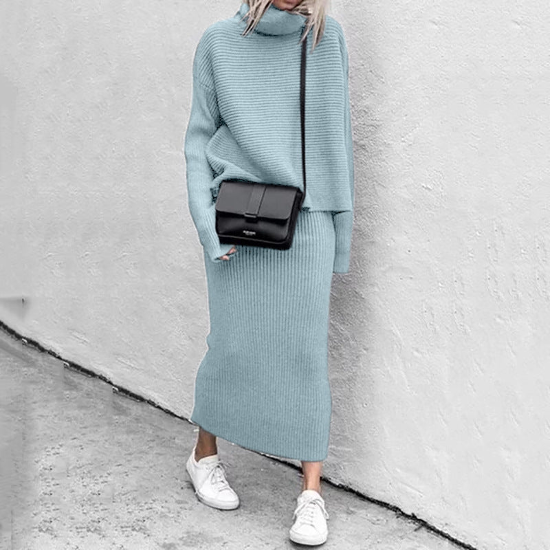 Women's Knitted Co-Ord Set - Roll Neck with Ribbed Knit