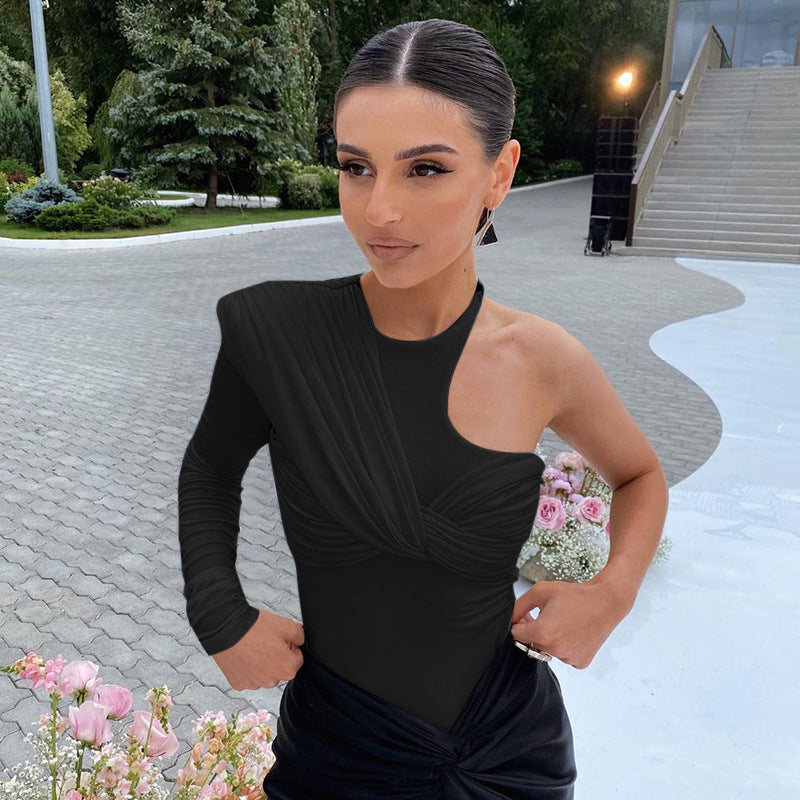Women's Bodysuit - One Shoulder with Asymmetric Draping