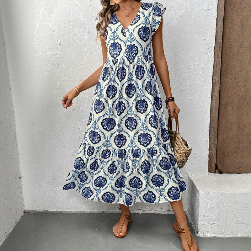 Women's Tiered Floral Midi Dress - Flowy, Versatile Summer