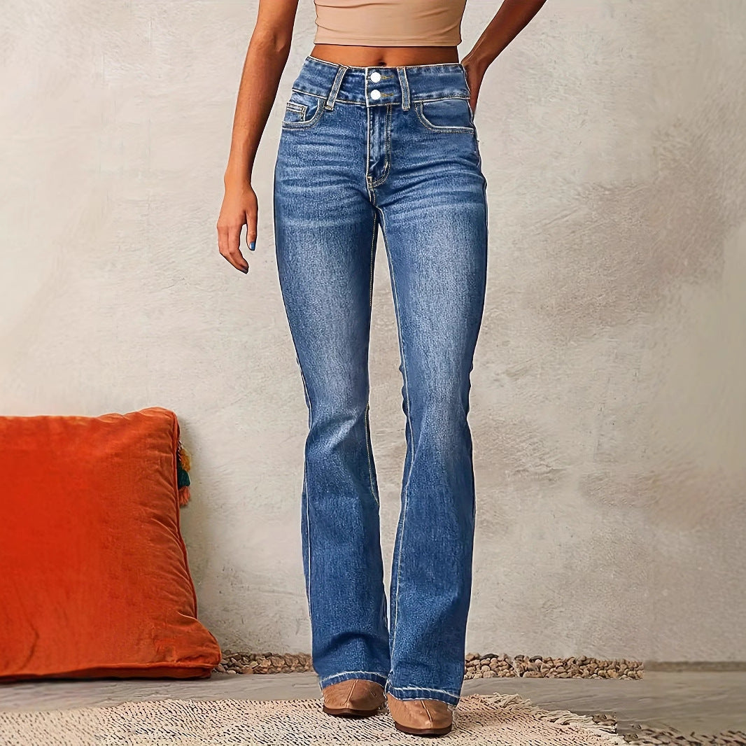 Women's High-Waisted Flared Jeans - Stretch Fit