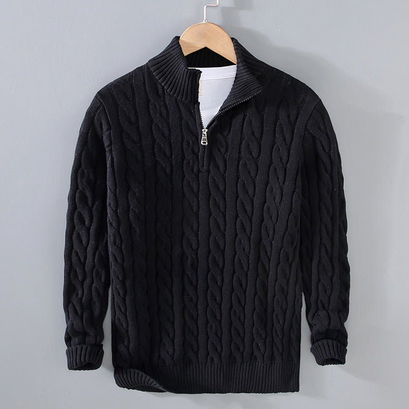 Men's Jumper - Quarter-Zip with Cable Knit Pattern