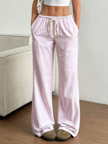 Striped Cotton-Blend Wide-Leg Trousers for Women