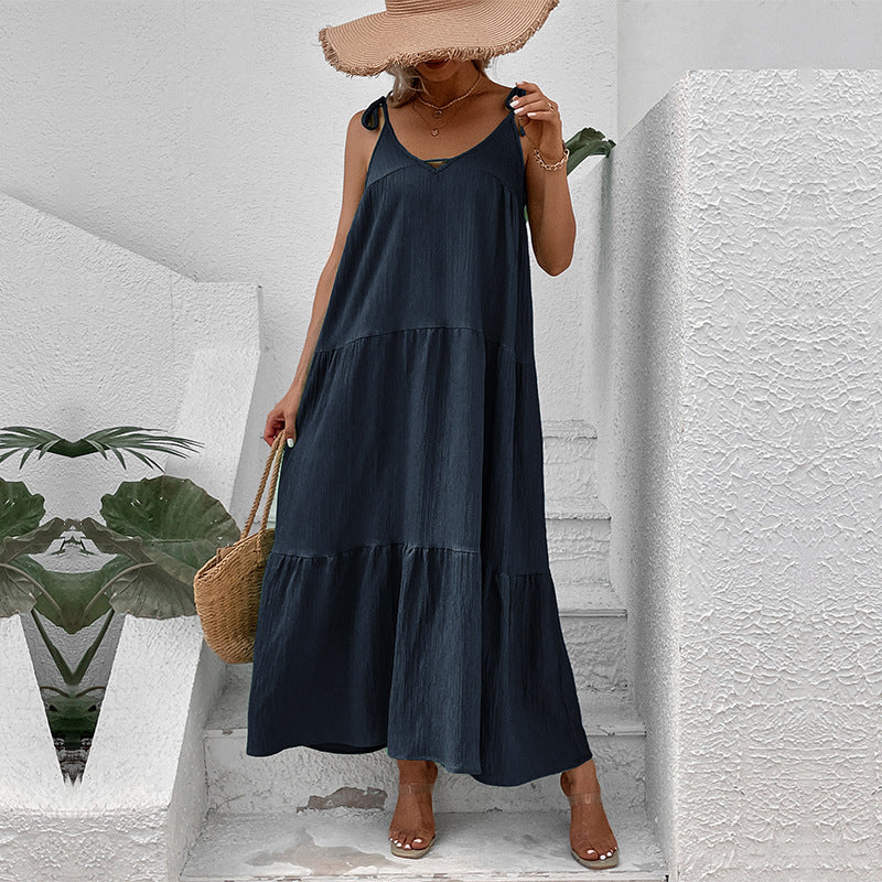 Women's Tiered Maxi Dress - Adjustable Spaghetti Straps, Flowy Summer