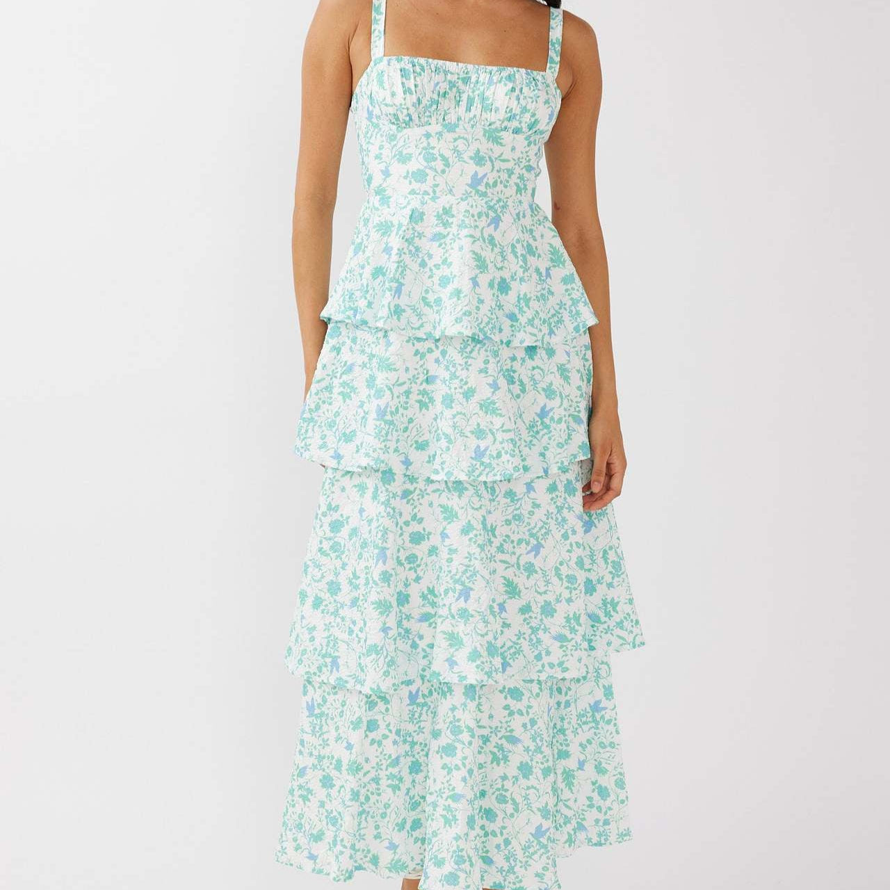 Women's Floral Print Maxi Dress - Slim Fit Ruffled Summer Style