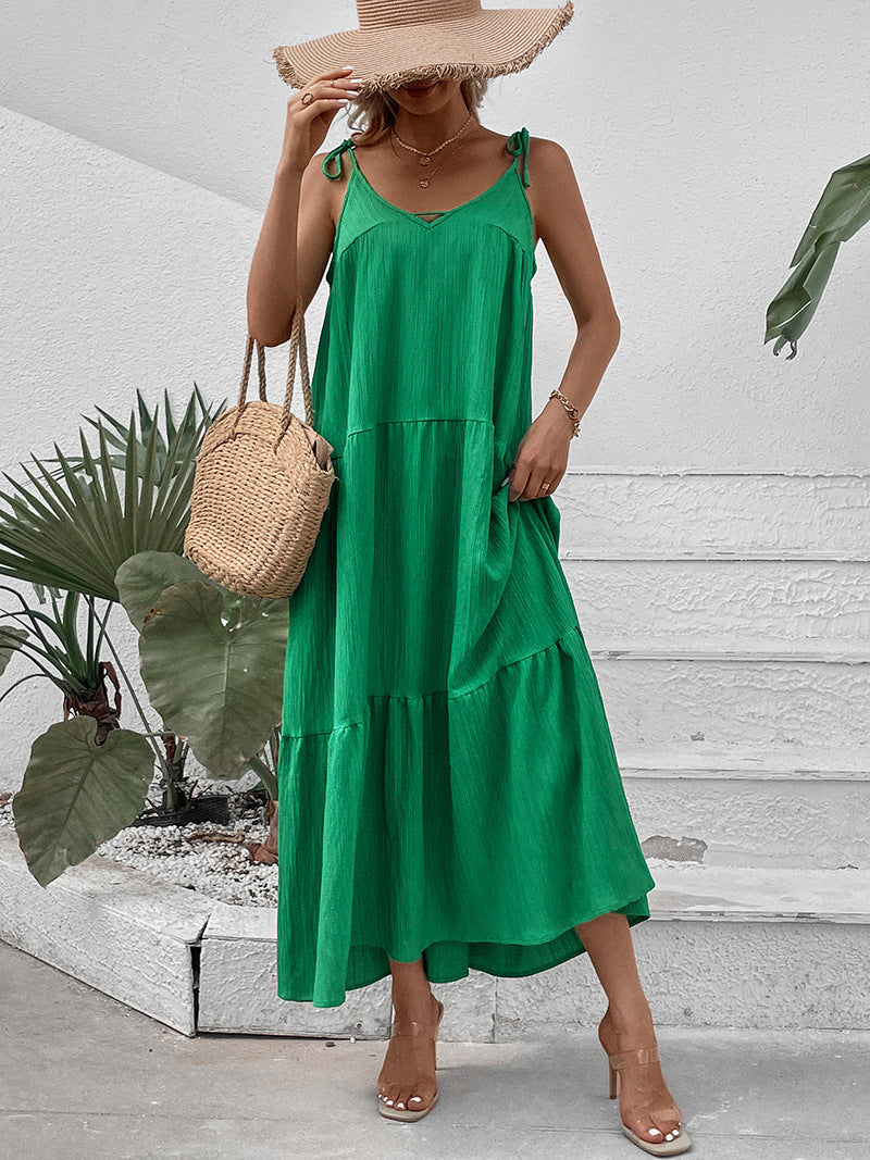 Women's Tiered Maxi Dress - Adjustable Spaghetti Straps, Flowy Summer