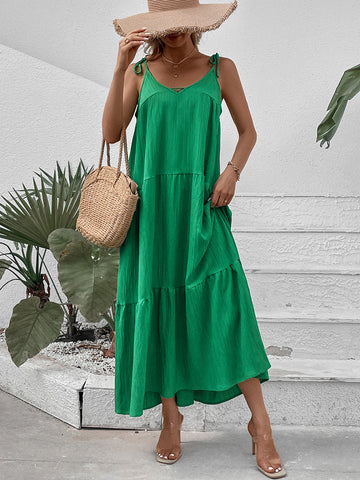 Women's Tiered Maxi Dress - Adjustable Spaghetti Straps, Flowy Summer
