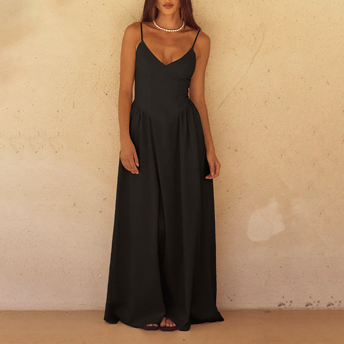 Women's Flowing Spaghetti Strap Maxi Dress - V-Neck Summer Casual