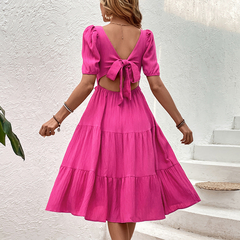 Women's Tiered Midi Dress - Puff Sleeve, Flowy & Elegant