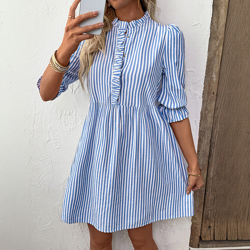 Women's Striped Mini Dress - Puff Sleeves, Chic & Versatile