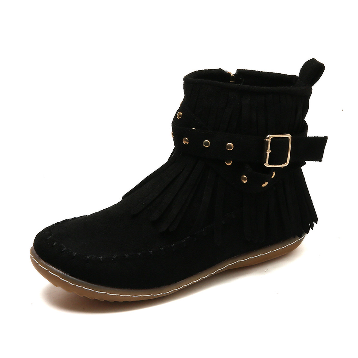 Women's Ankle-Length Boho Cowboy Boots - Fringe & Studs