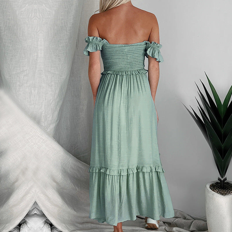 Women's Green Tiered Smocked Midi Dress - Ruffle Details, Flowy & Versatile