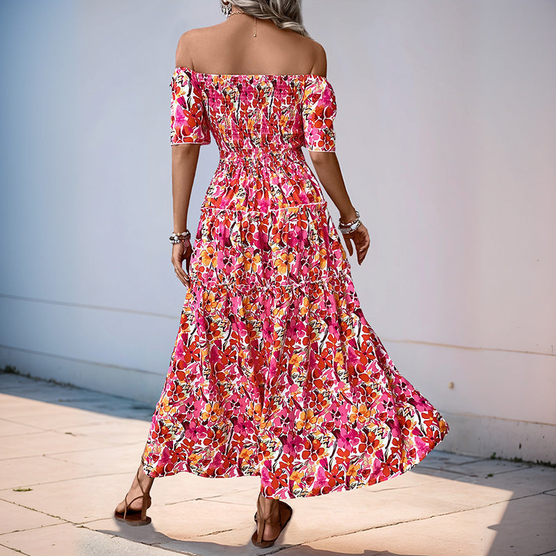 Women's Red Off-Shoulder Maxi Dress - Tiered Ruffle Summer Style