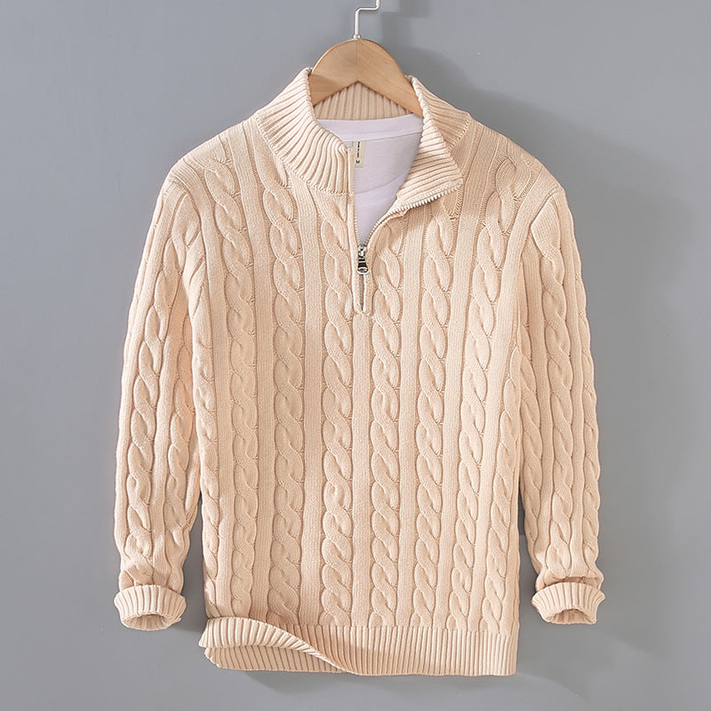Men's Jumper - Quarter-Zip with Cable Knit Pattern