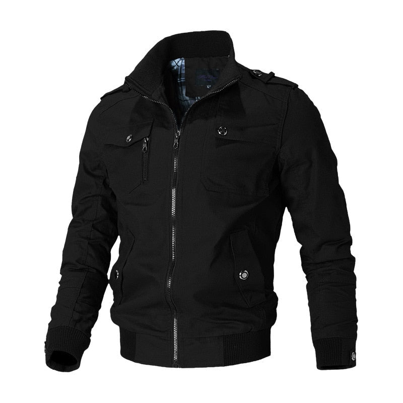 Men's Bomber Jacket - Stand-Up Collar with Shoulder Epaulettes