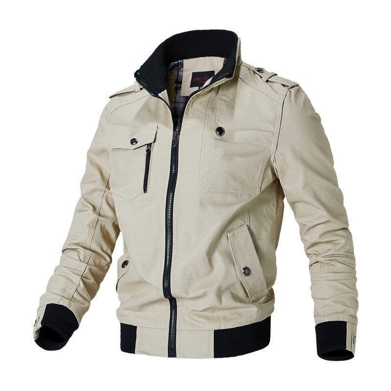 Men's Bomber Jacket - Stand-Up Collar with Shoulder Epaulettes