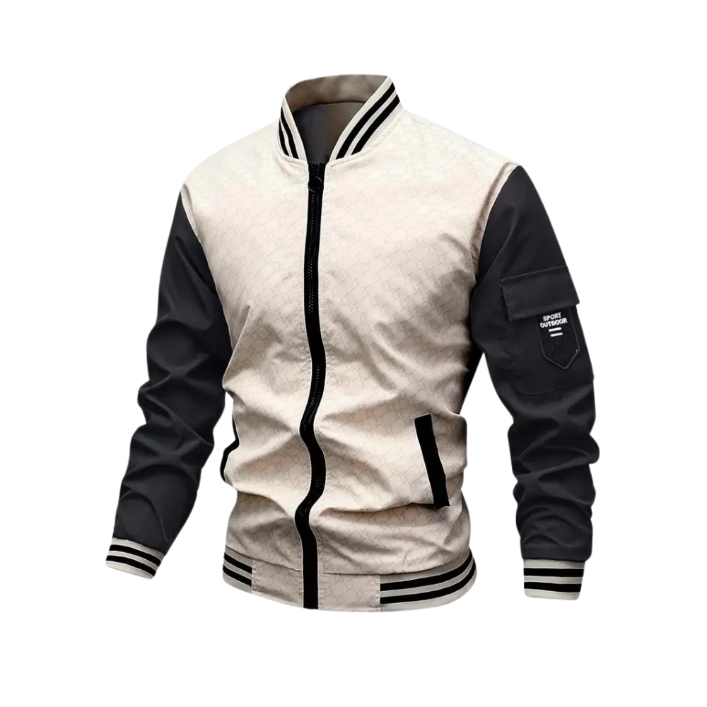 Men's Bomber Jacket - Ribbed Trim & Flap Sleeve Pocket