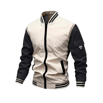 Men's Bomber Jacket - Ribbed Trim & Flap Sleeve Pocket