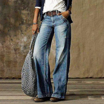 Women's High Waisted Wide Leg Jeans - Distressed & Relaxed Fit