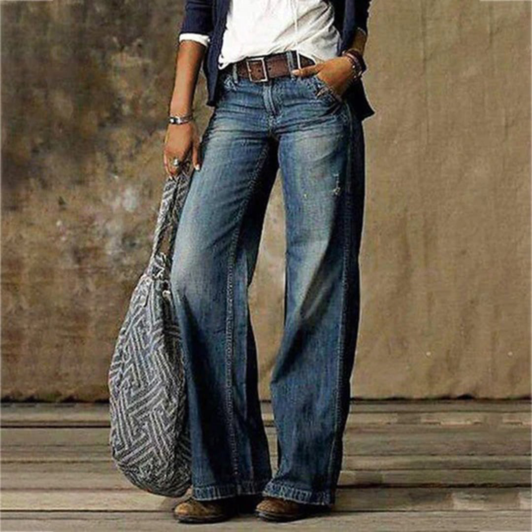 Women's High Waisted Wide Leg Jeans - Distressed & Relaxed Fit