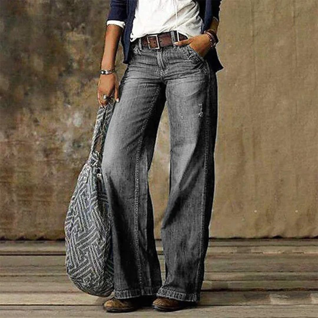 Women's High Waisted Wide Leg Jeans - Distressed & Relaxed Fit