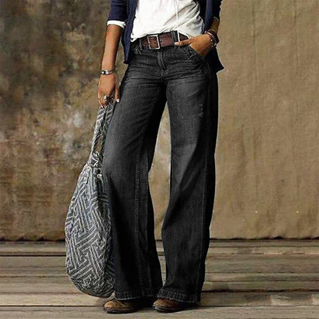 Women's High Waisted Wide Leg Jeans - Distressed & Relaxed Fit