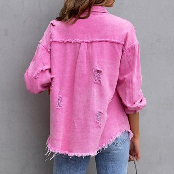 Women's Stylish Denim Jacket - Relaxed Fit Artistic Wear