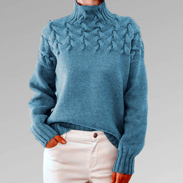 Women's Jumper - Funnel Collar with Textured Knit Design