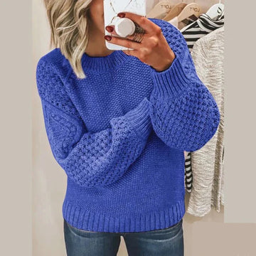 Women's Jumper - Crew Neck with Textured Balloon Sleeves