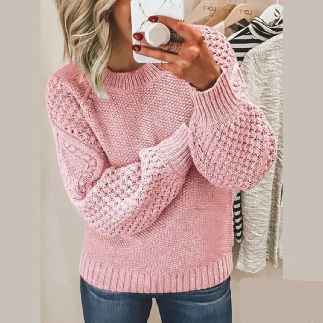 Women's Jumper - Crew Neck with Textured Balloon Sleeves