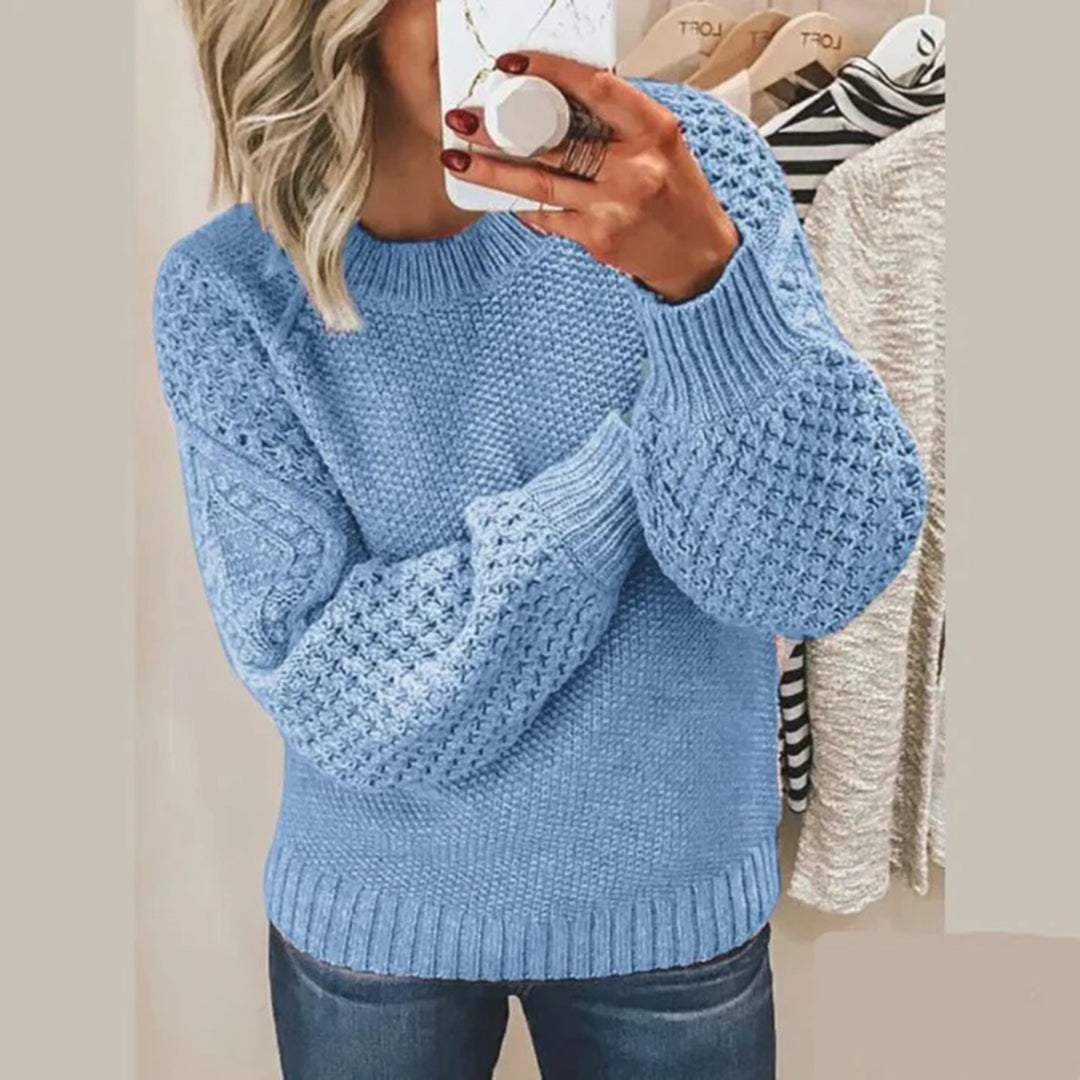 Women's Jumper - Crew Neck with Textured Balloon Sleeves
