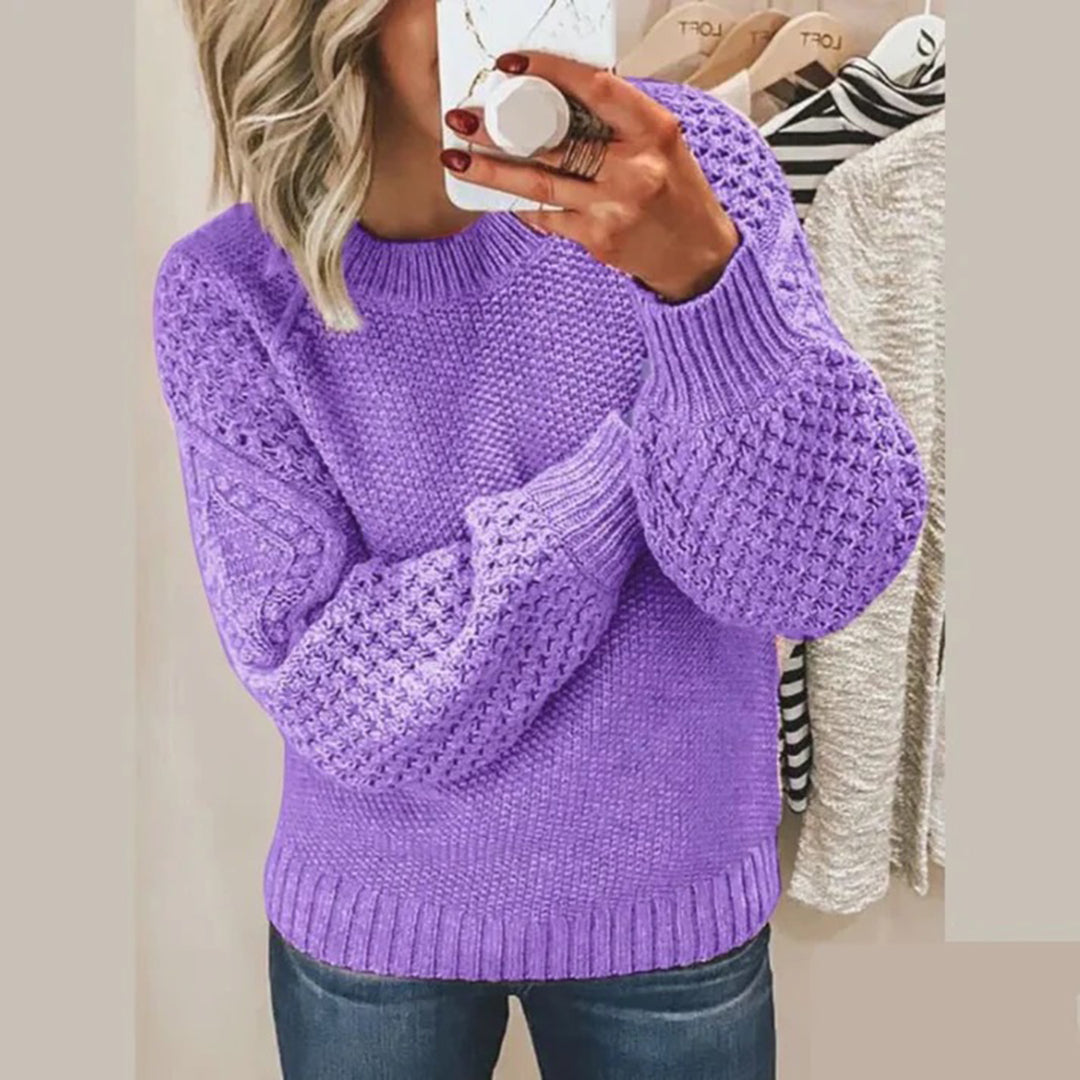 Women's Jumper - Crew Neck with Textured Balloon Sleeves