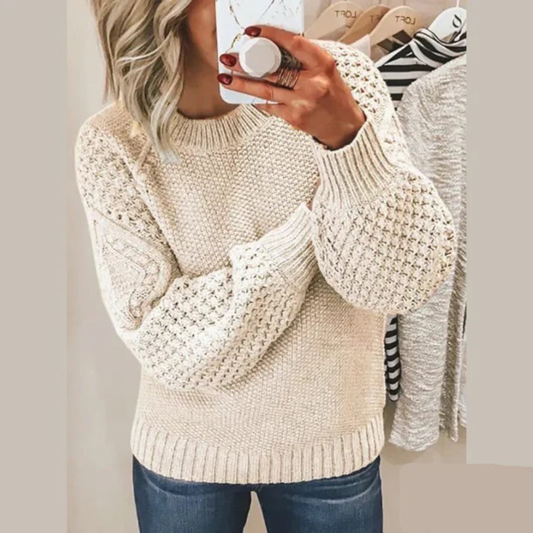 Women's Jumper - Crew Neck with Textured Balloon Sleeves