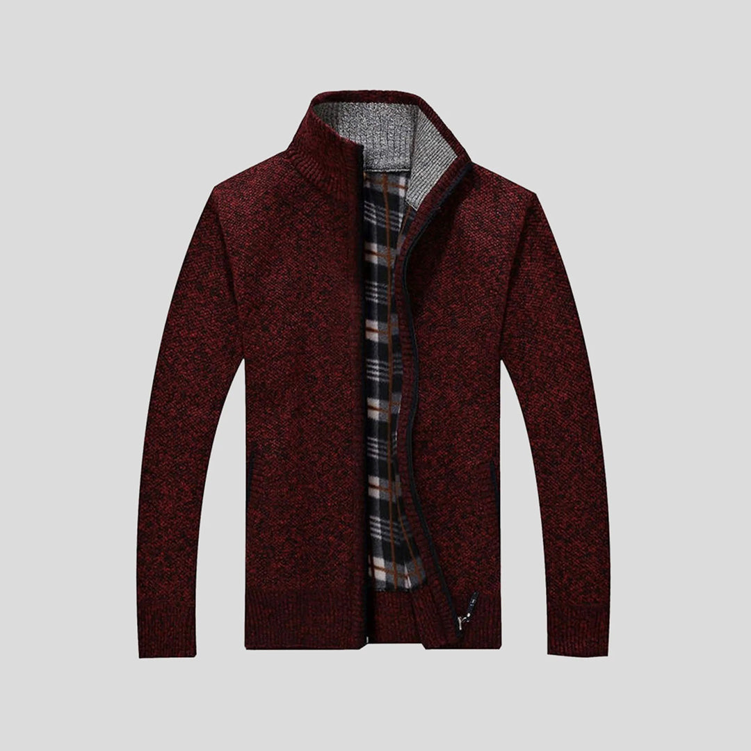 Men's Warm Knitted Cardigan - Zippered Collar & Slim Fit
