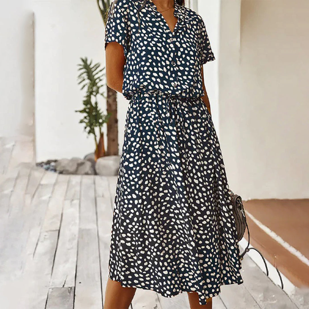 Elegant V-Neck Dress with Print for Women