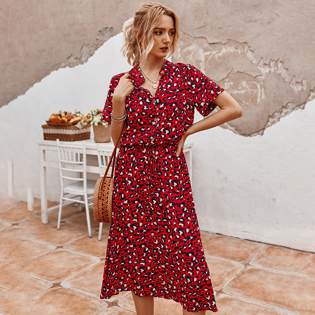 Elegant V-Neck Dress with Print for Women