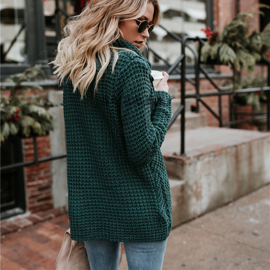 Women's Textured Knit Cowl Neck Cardigan - Crossover Hem Top