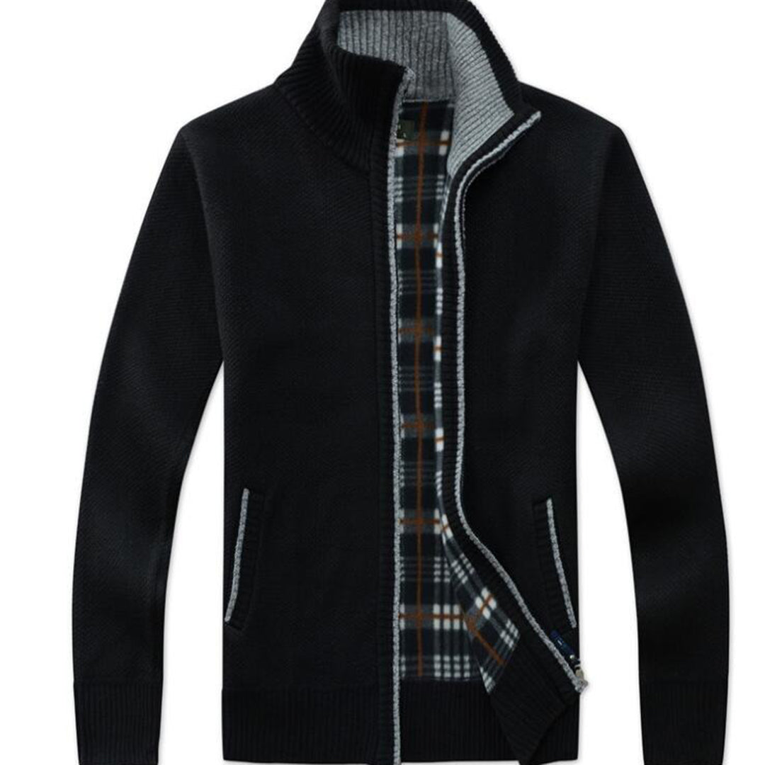 Men's Warm Knitted Cardigan - Zippered Collar & Slim Fit