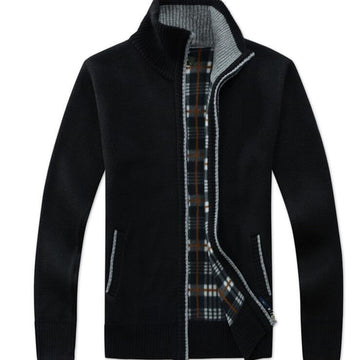 Men's Warm Knitted Cardigan - Zippered Collar & Slim Fit
