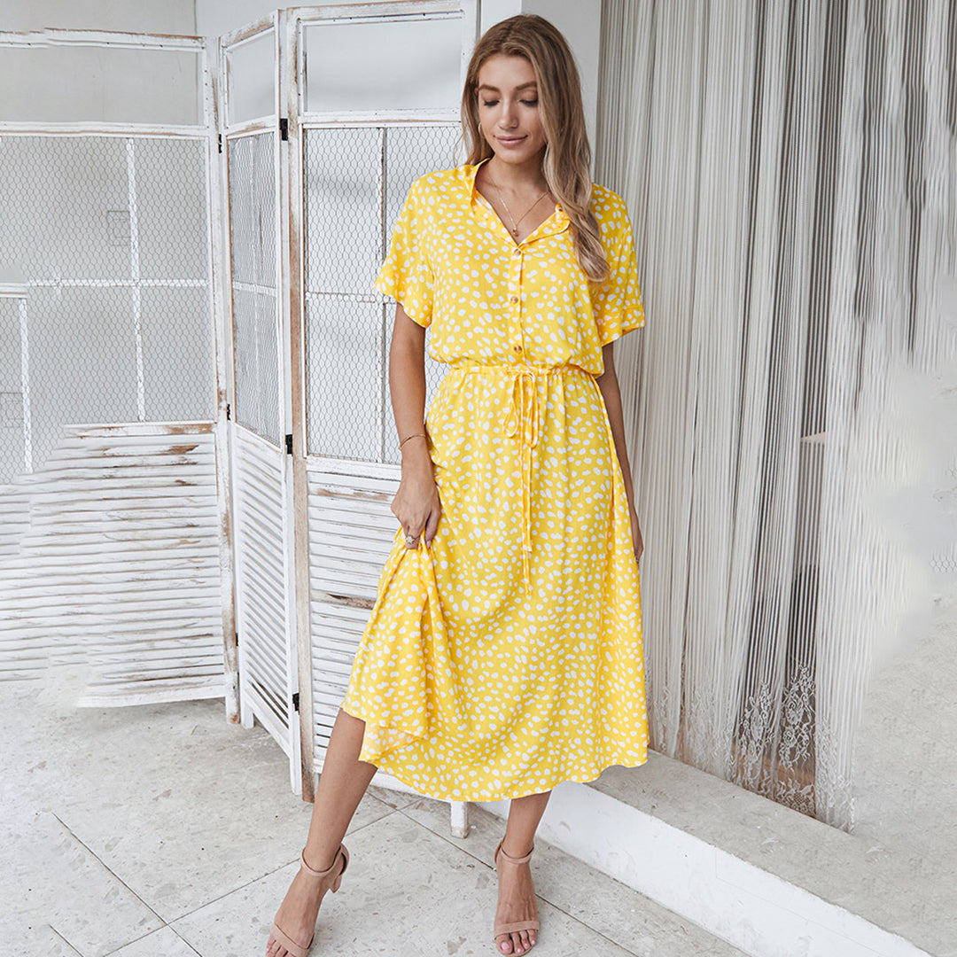 Elegant V-Neck Dress with Print for Women