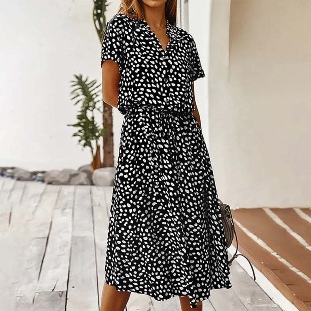 Elegant V-Neck Dress with Print for Women