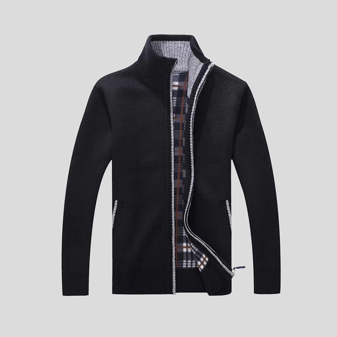 Men's Warm Knitted Cardigan - Zippered Collar & Slim Fit