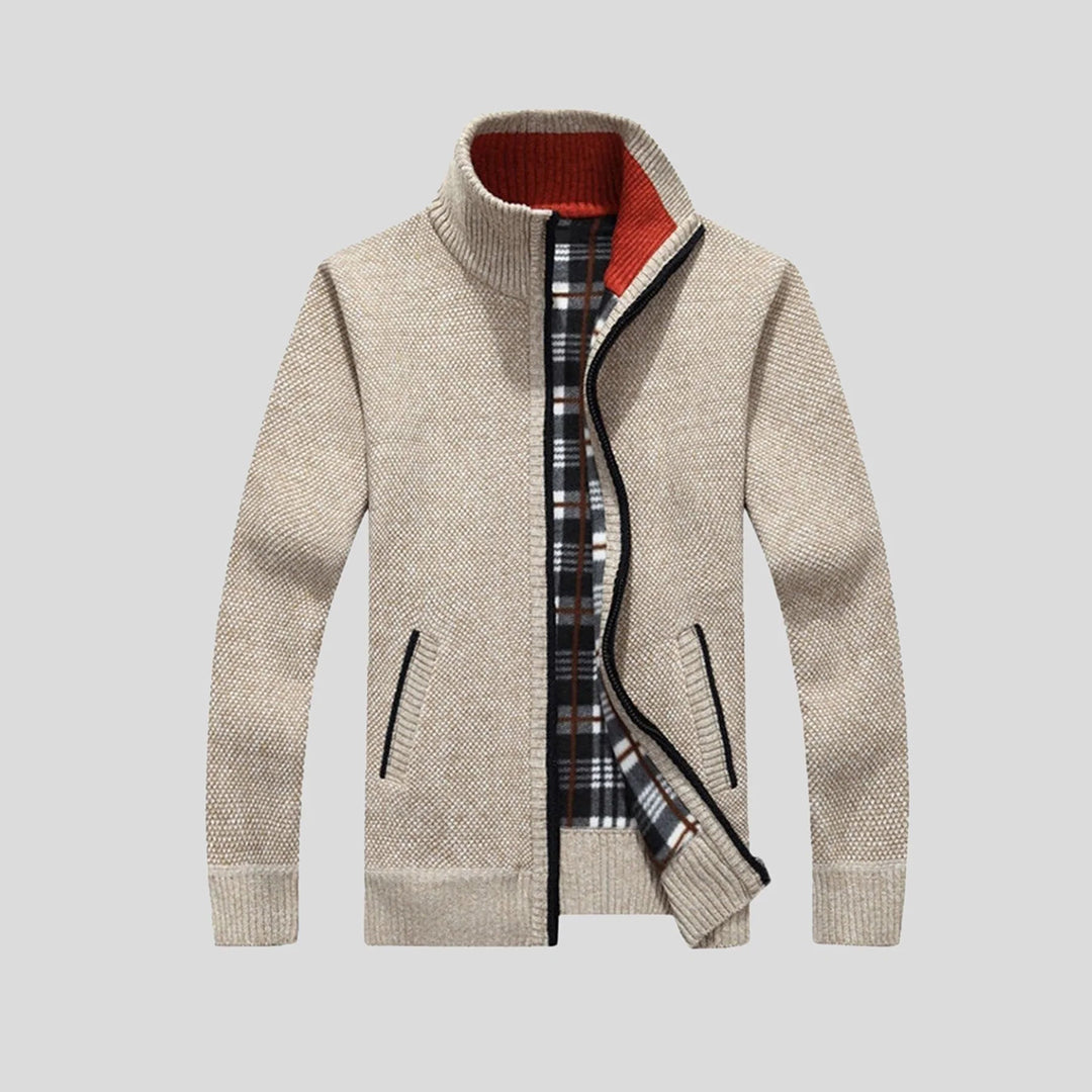 Men's Warm Knitted Cardigan - Zippered Collar & Slim Fit