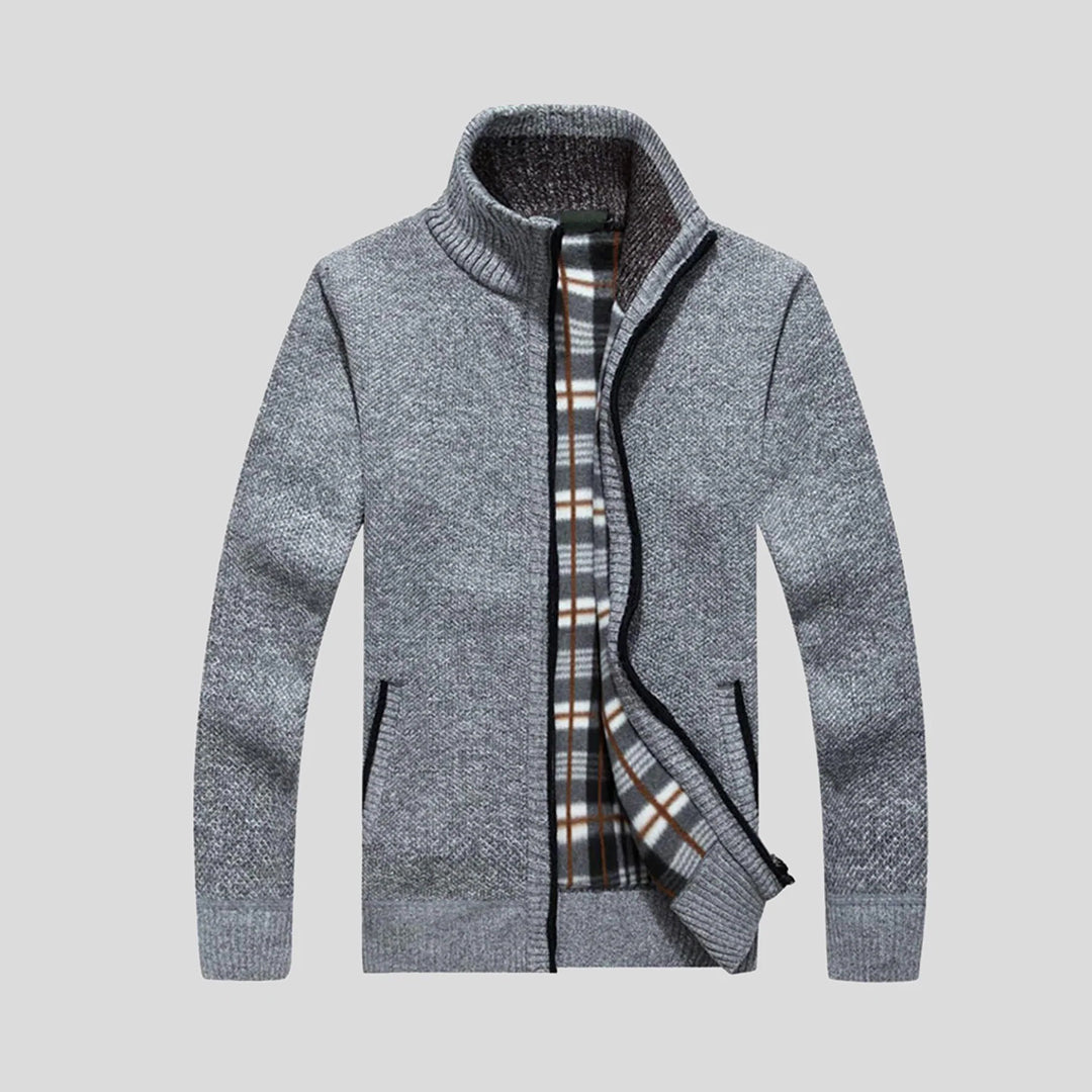 Men's Warm Knitted Cardigan - Zippered Collar & Slim Fit