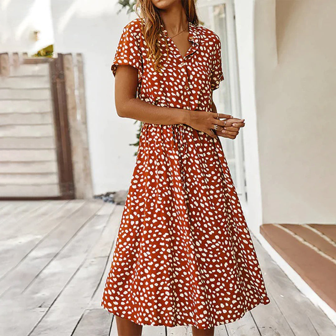 Elegant V-Neck Dress with Print for Women