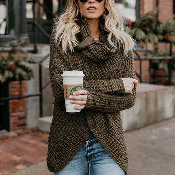 Women's Textured Knit Cowl Neck Cardigan - Crossover Hem Top