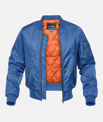Men's Bomber Jacket - Quilted Orange Lining & Zip Pockets
