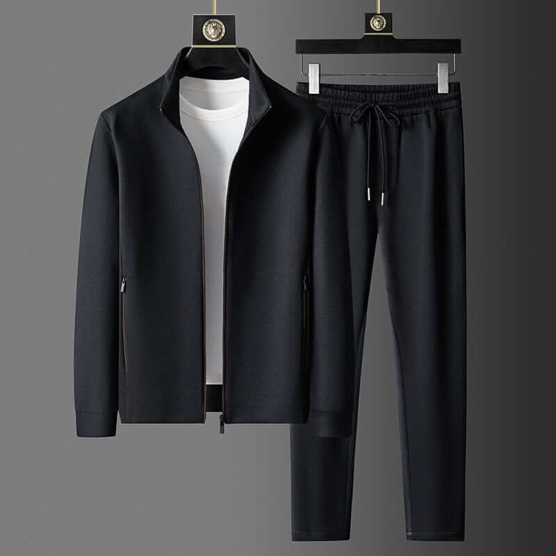 Men's Textured Tracksuit - Casual Two-Piece Zip-Up