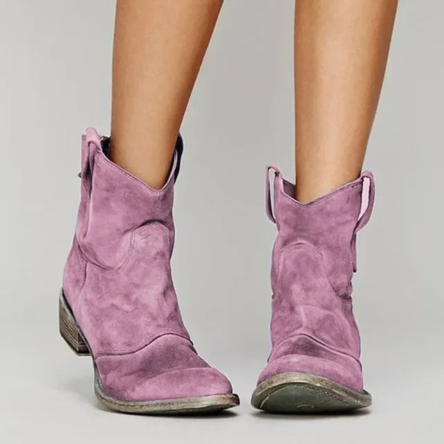 Comfortable Rounded Toe and Low Stacked Heel Ankle Boots for Women